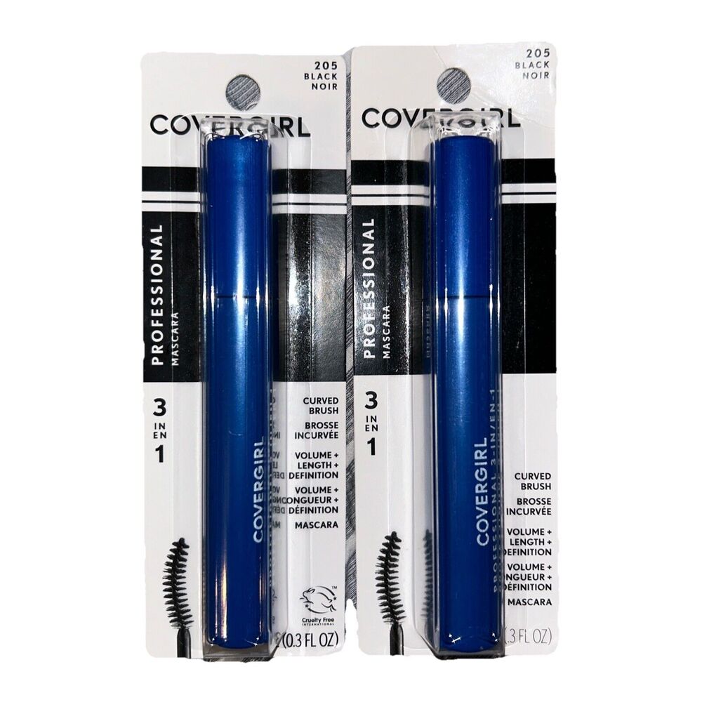 Covergirl Professional 3-in-1 Curved Brush Mascara‎ 205 Black Noir 2 Pack 0.3oz